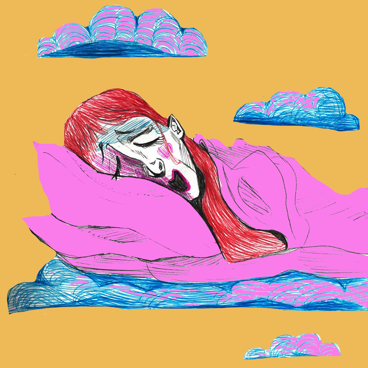 Sleepy Head print, 4 x 4 inch squared in size.