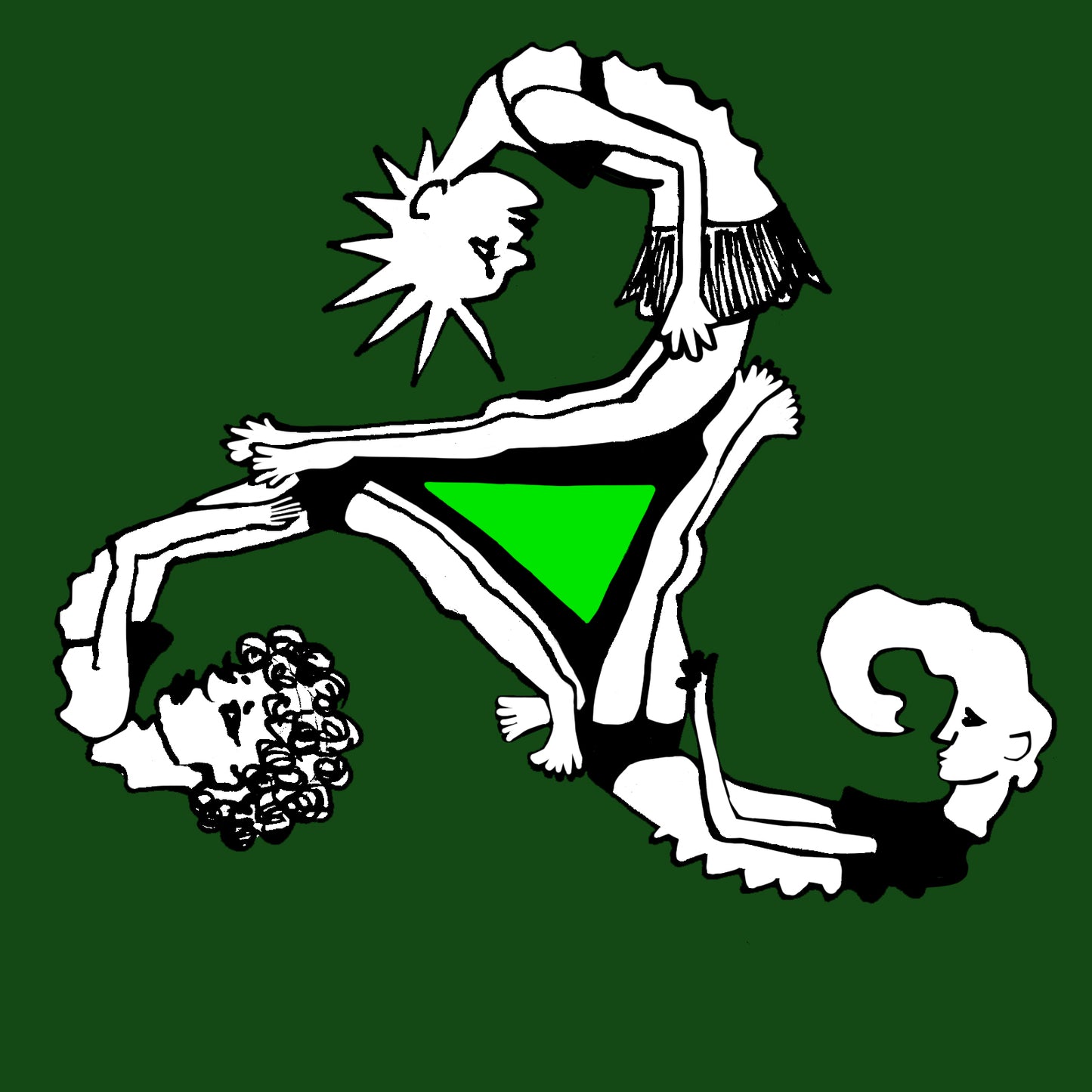 triskelion design, on a dark green background.