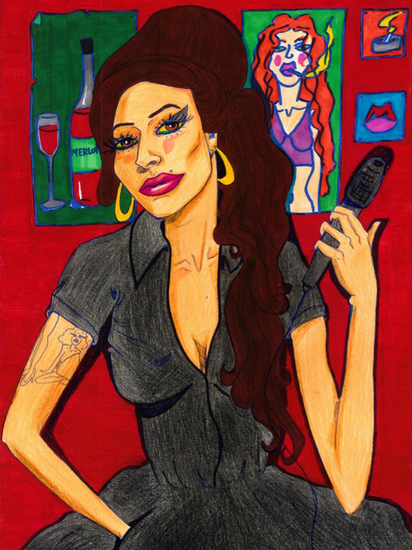 AMY WINEHOUSE ORIGINAL. mixed media on a3 paper with a crisp boarder.