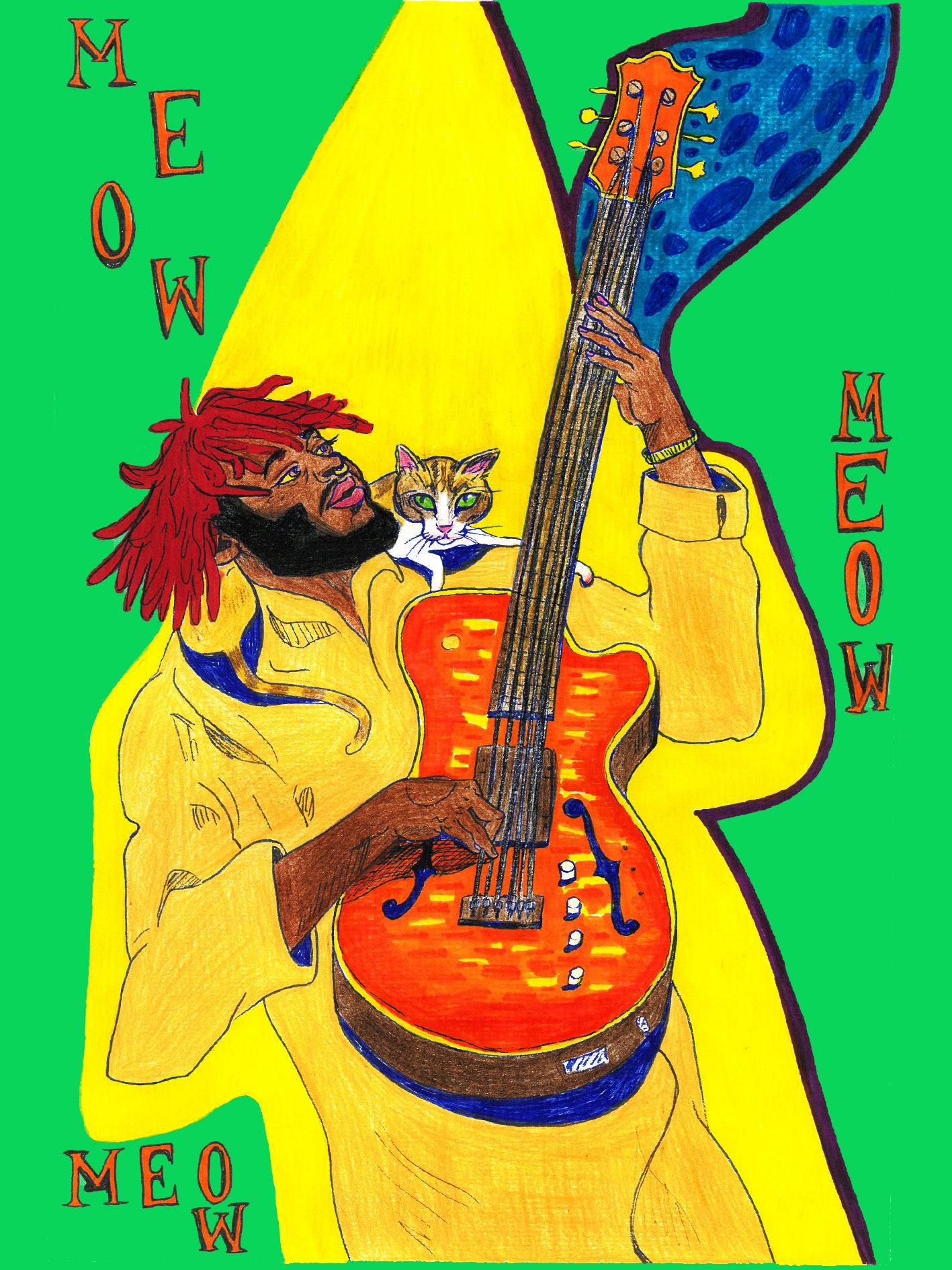 THUNDERCAT original, multimedia artwork on a3 paper.
