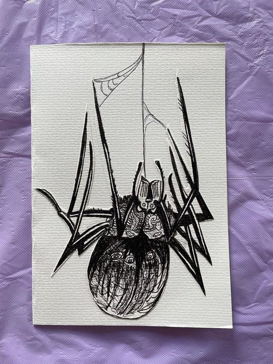 Custom spider illustration card, hand-made and original.