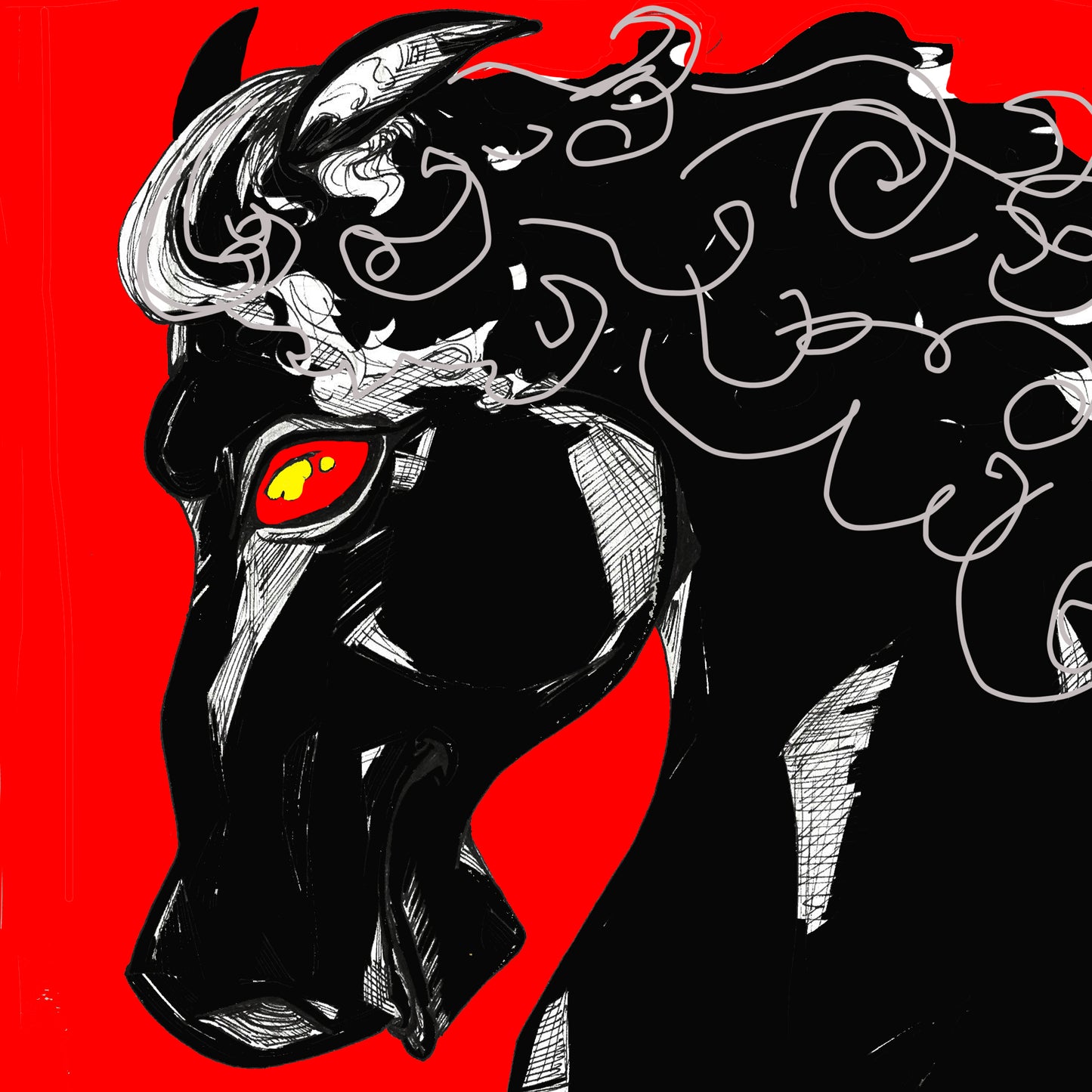 Horse print, 4x4 inches square in size.