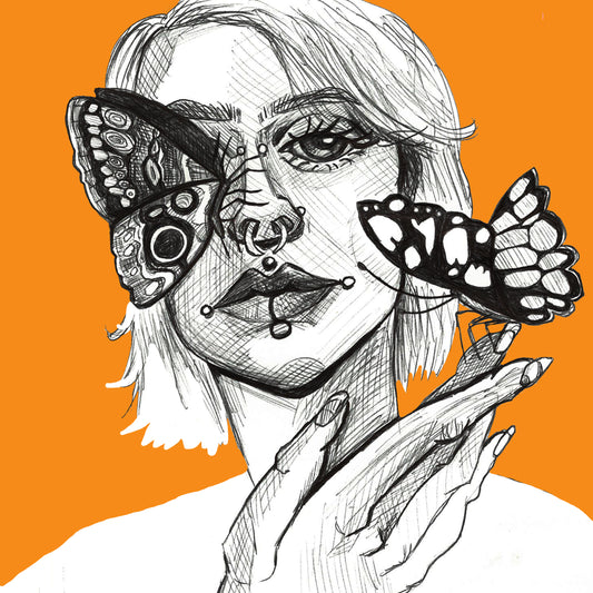 butterfly haven, print in colour,4 x 4 inches.