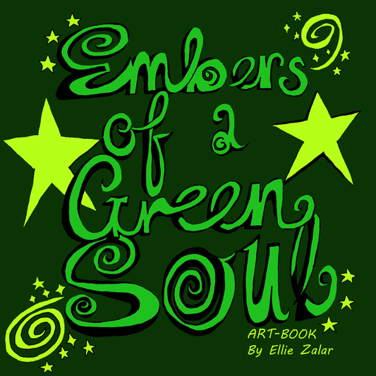 Book cover with green text 'Embers of a Green Soul' and stars on a green background