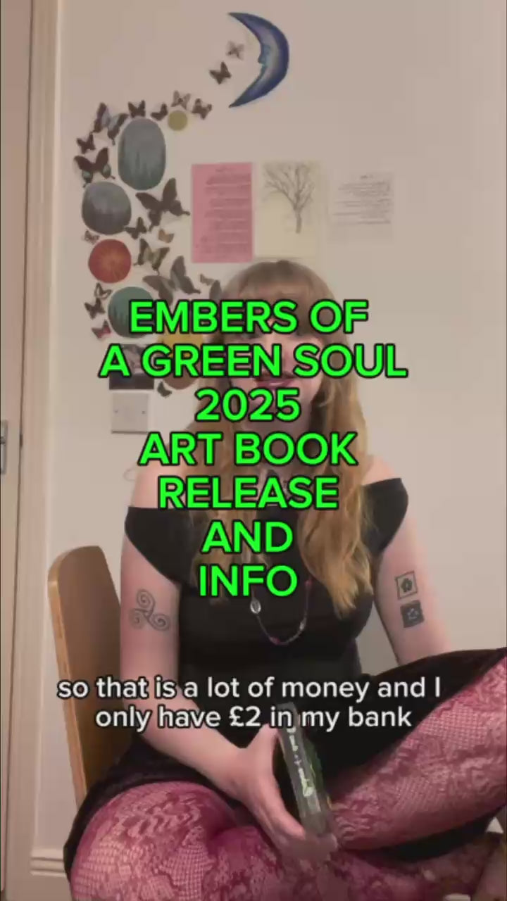 Load video: Embers of a green soul (2025) is an art-book created independently by ZALAR ART. It is 230 pages in depth and you can choose from two size options- 8x 8 inches swaure (large square book ) or 4 x 4 inches square (cute small pocket sized square book). the book is aesthetically pleasing and oozing with substance.