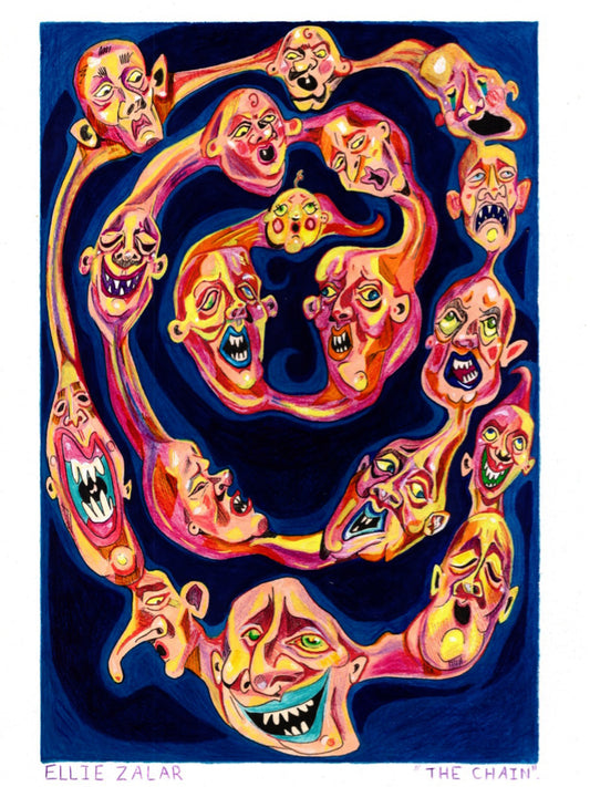 THE ORIGINAL, THE CHAIN, BY YOURS TRULY. MULTIMEDIA ON A3 PAPER.